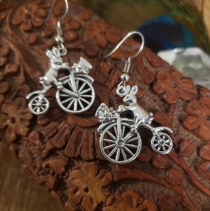 Whimsical Bunny Rabbit Bicycle earrings ~Spring~Easter earrings~Nature~Quirky